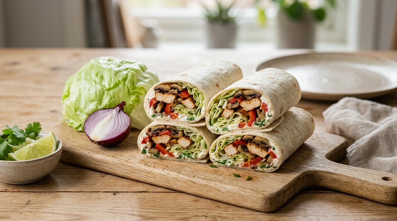 Wraps met Roomkaas, Kipfilet, Champignons en Paprika
