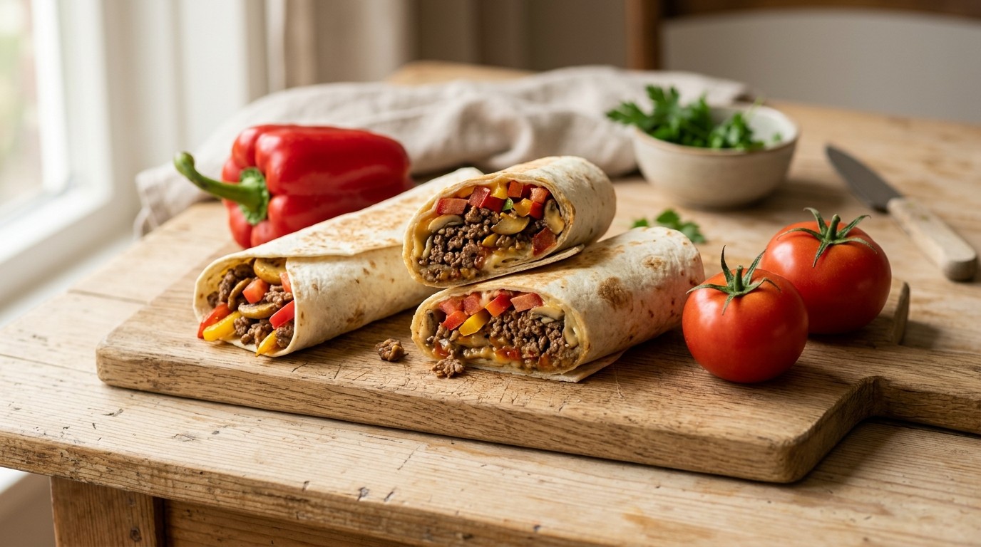 Wraps met Rundergehakt, Champignons, Tomaat en Paprika