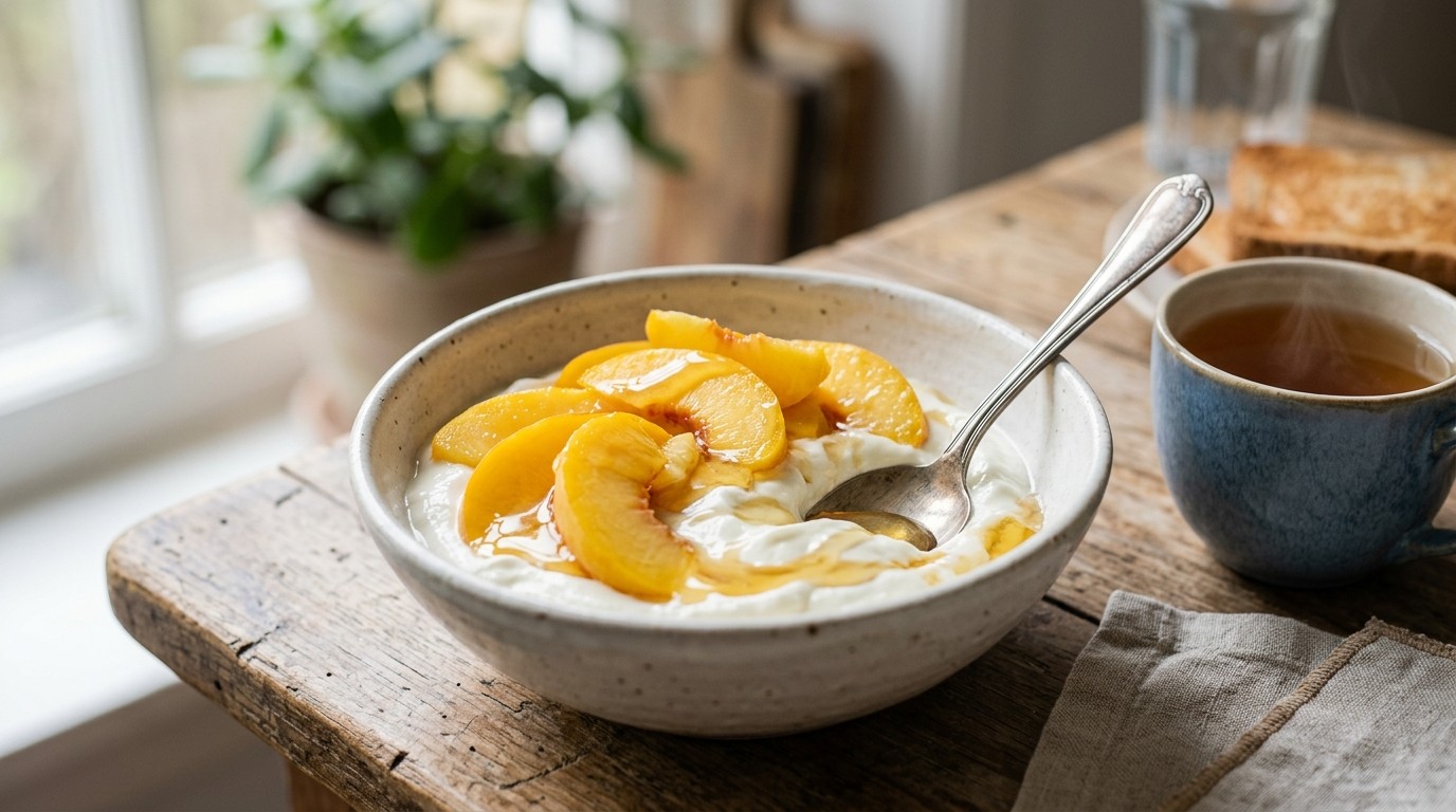 Yoghurt met Perzik en Honing Voor 1 Persoon