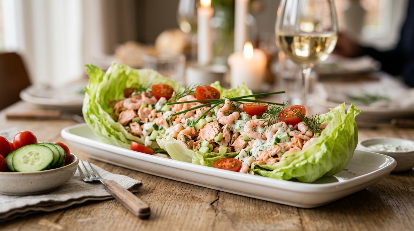 Zalm-garnalencocktail in een schuitje
