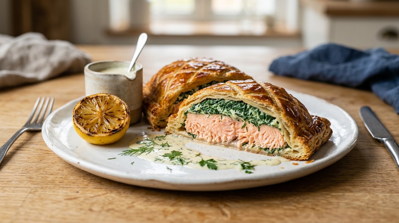 Zalm in Bladerdeeg met Spinazie