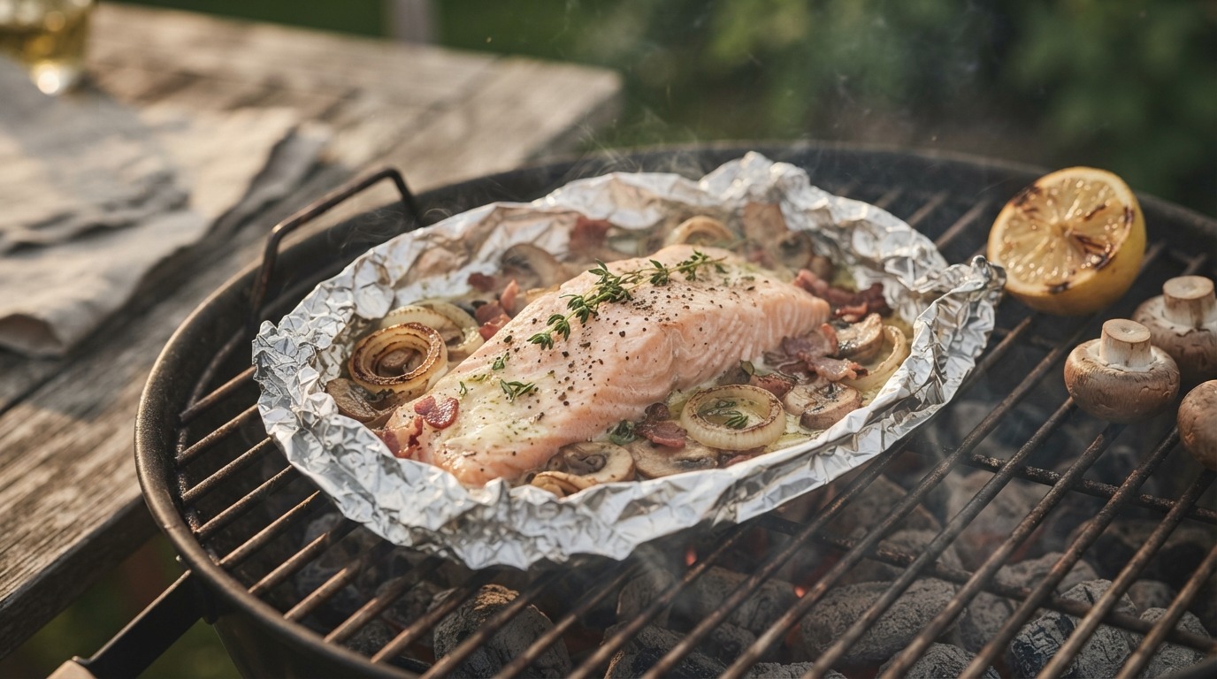 Zalm in folie op de BBQ