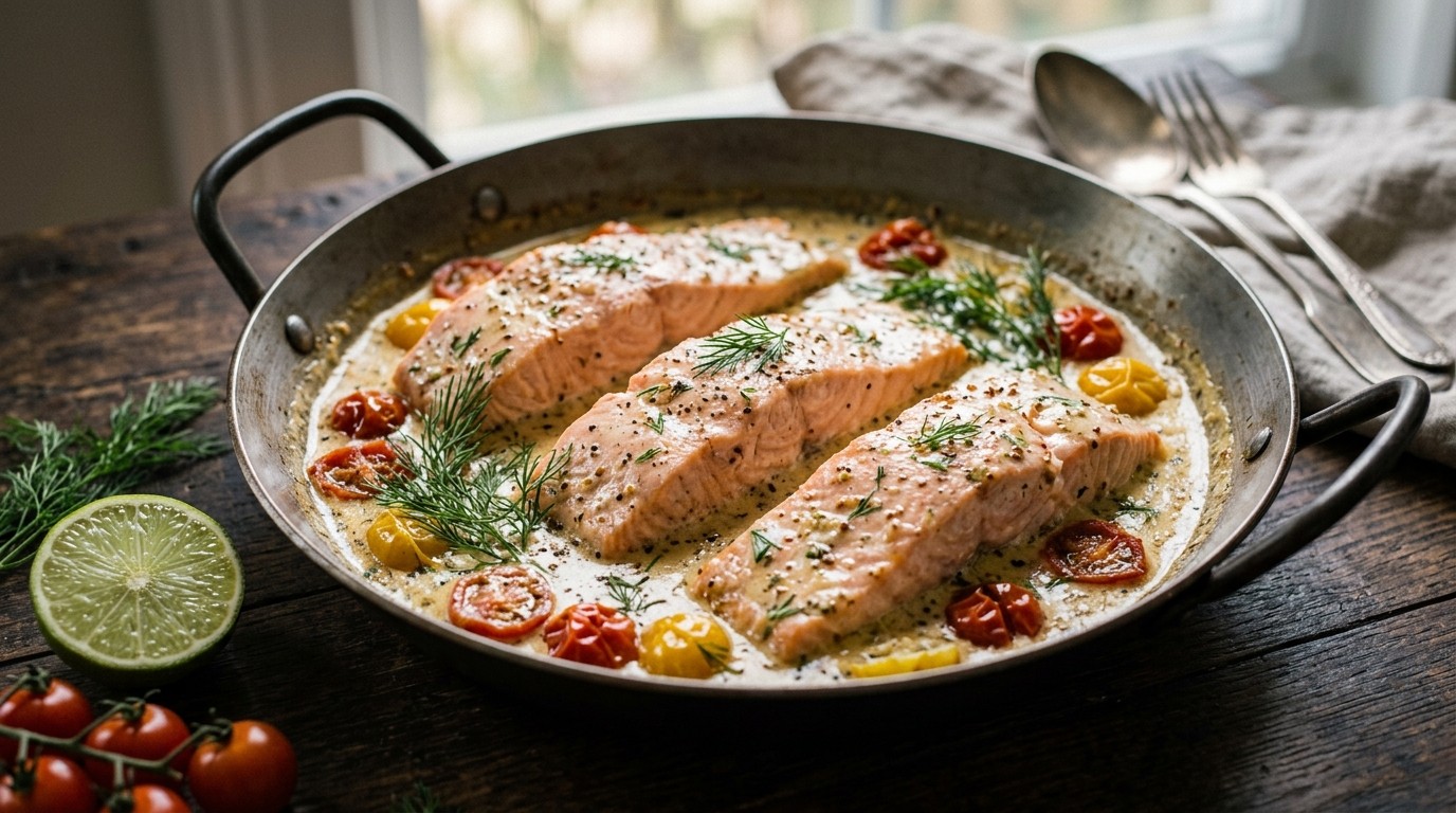 Zalm in romige mosterdsaus