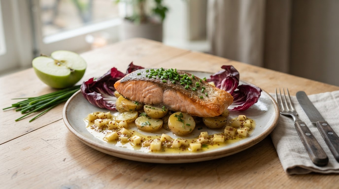 Zalm met aardappel-appelvinaigrette
