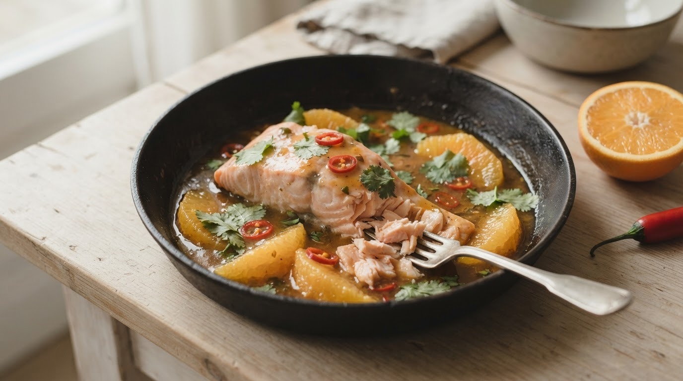 Zalm zwemt in oranje