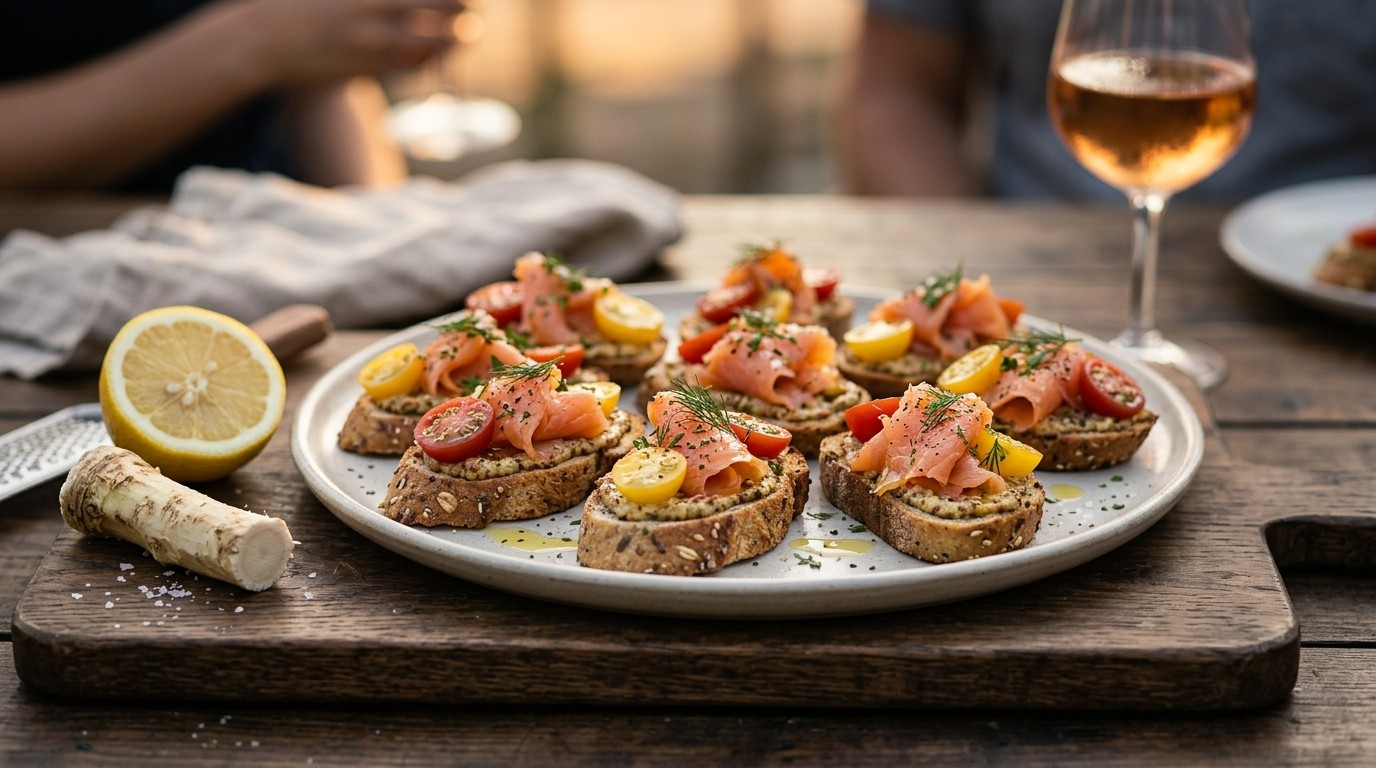 Zalmcrostini met tomaat