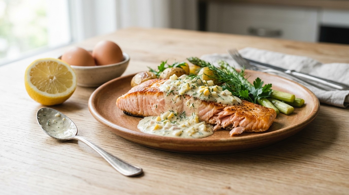 Zalmfilet met Eierroomsaus