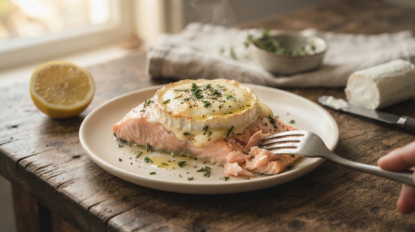 Zalmfilet met geitenkaas uit de oven