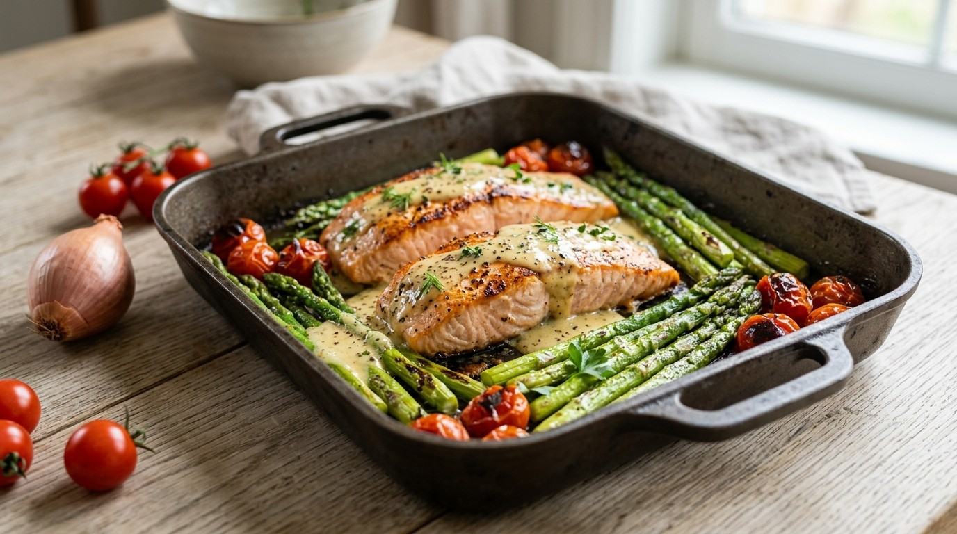 Zalmfilet met groene asperges uit de oven