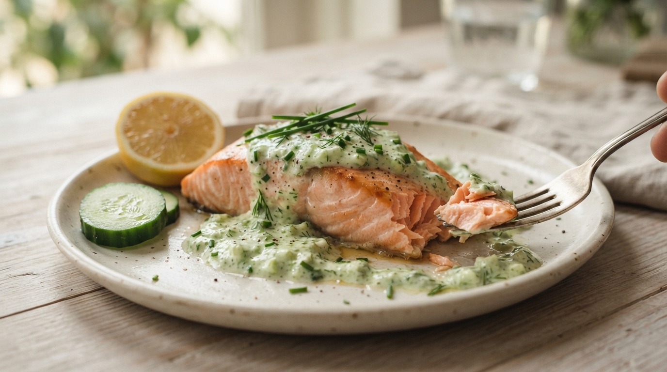 Zalmfilet met komkommersaus