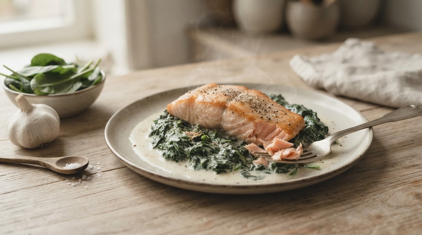 Zalmfilet op bladspinazie