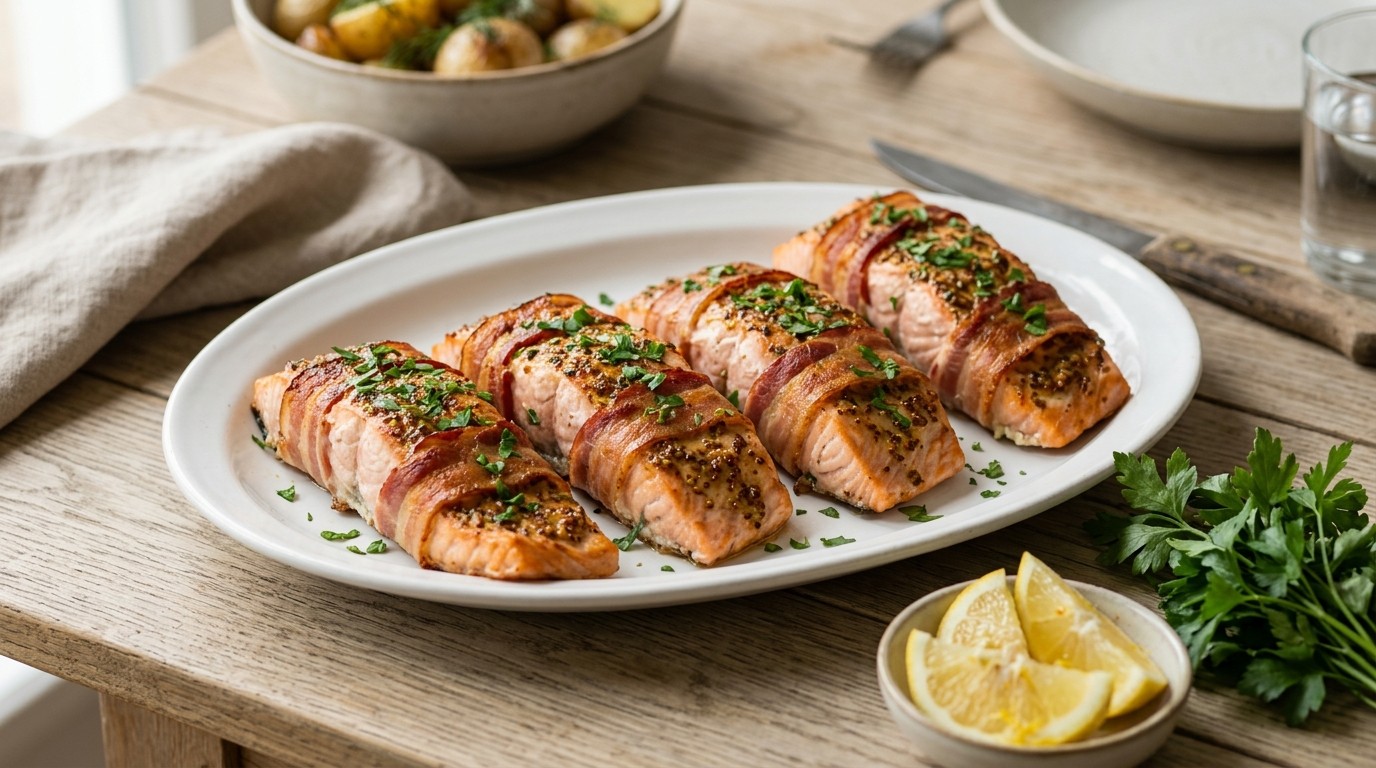 Zalmfilets met ontbijtspek