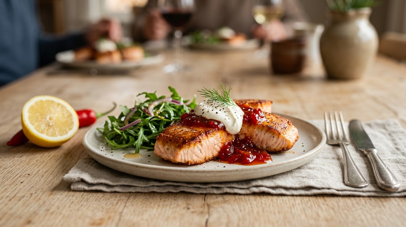 Zalmmedaillons met Chilipepermarmelade