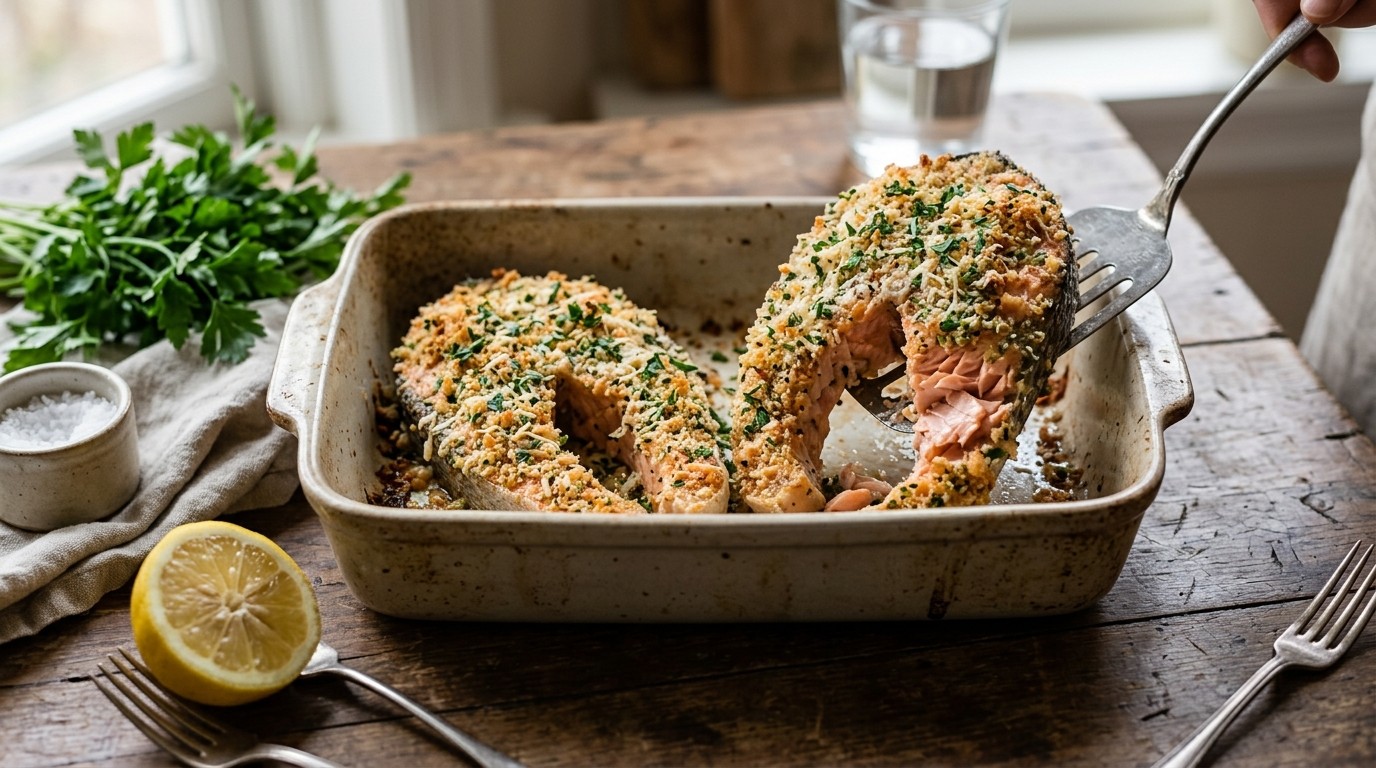 Zalmmoot met Kaas-kruidenkorstje