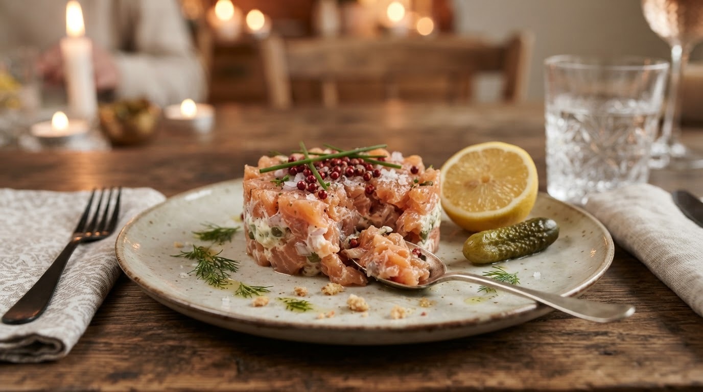 Zalmtartaar met gerookte zalm