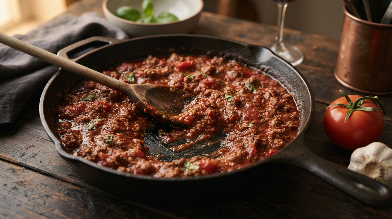 Zelfgemaakte pastasaus met rode wijn
