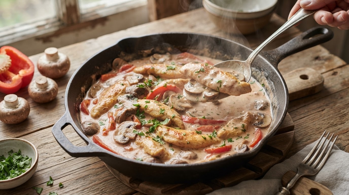 Zoete kip in champignon saus