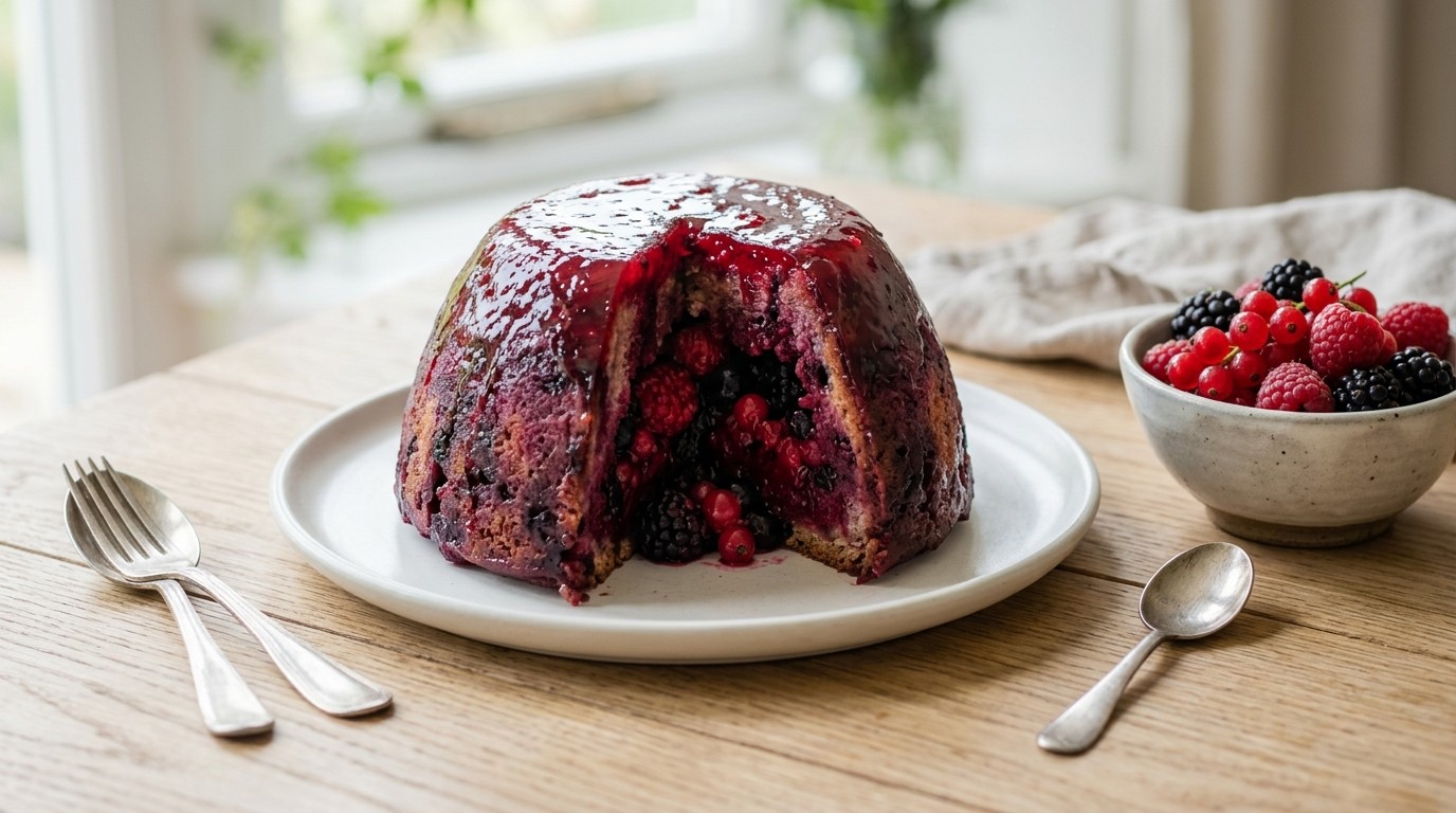Zomerpudding met rode-bessensapsaus