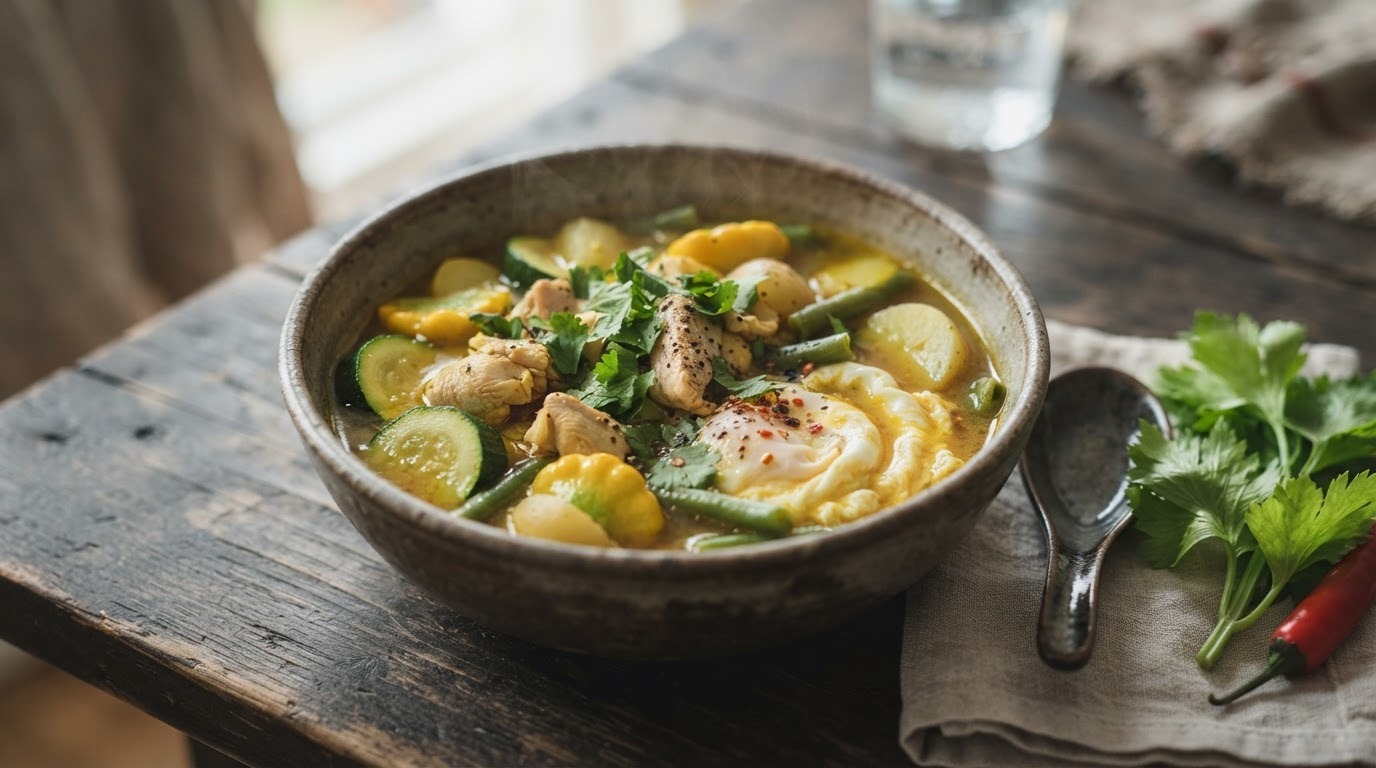 Zomerse maaltijdsoep van courgette met patisson