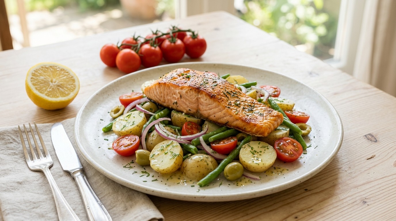 Zomerse salade met zalmfilet