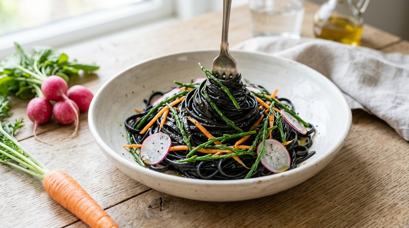 Zwarte pasta met zeekraal