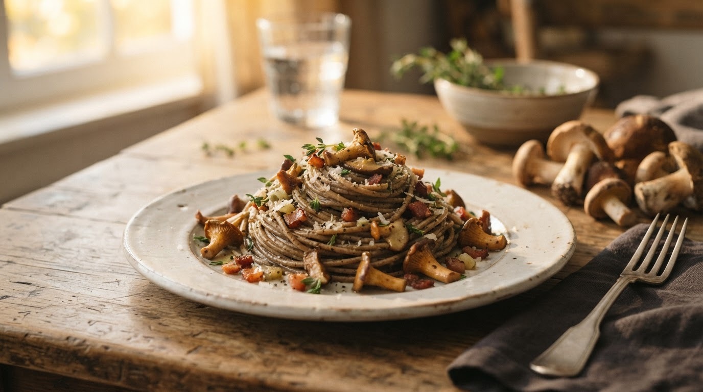 6 Granen Spaghetti met Bospaddestoelen