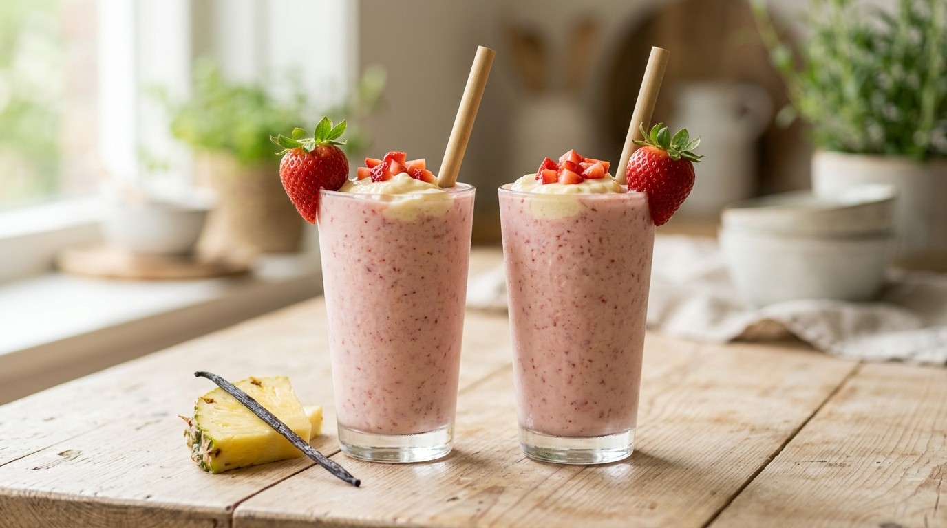Aarbeienmilkshake met Ananasroomkaas