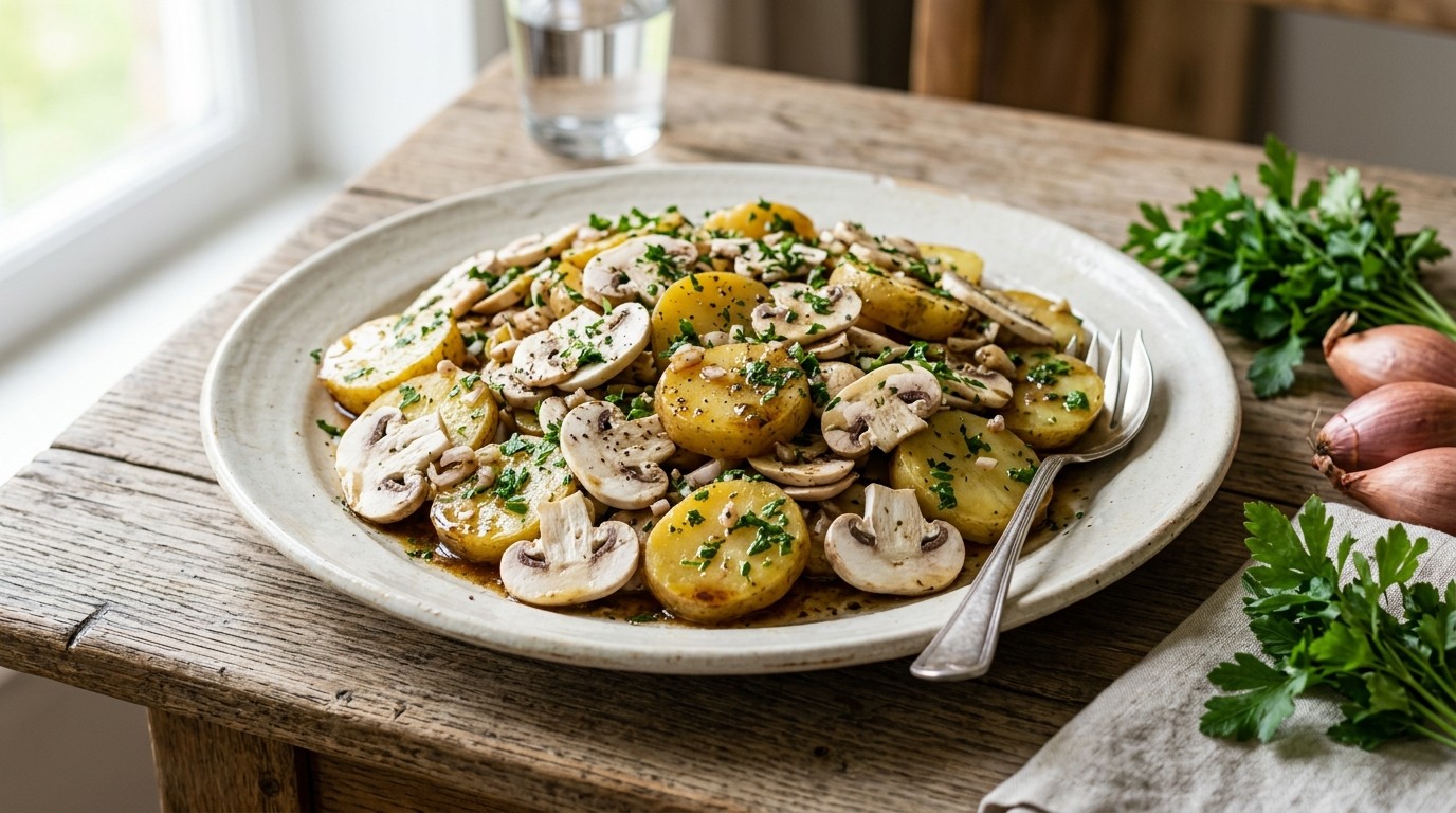 Aardappel-champignonsalade recept Aardappel-champignonsalade recept