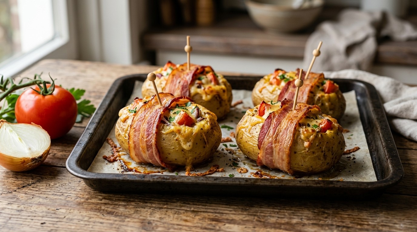 Aardappel Gevuld met Kaas, Tomaat en Mager Spek