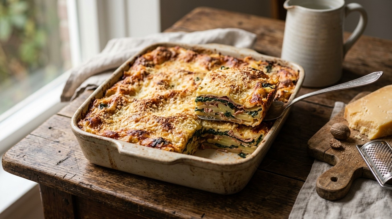 Aardappel-spinazielasagne