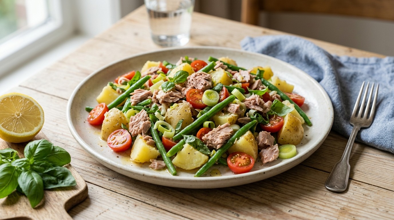 Aardappel-tonijnsalade met Sperziebonen en Cherrytomaatjes