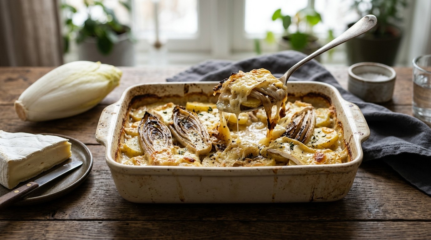 Aardappel-witlof- Brie-ovenschotel recept Aardappel-witlof- Brie-ovenschotel recept