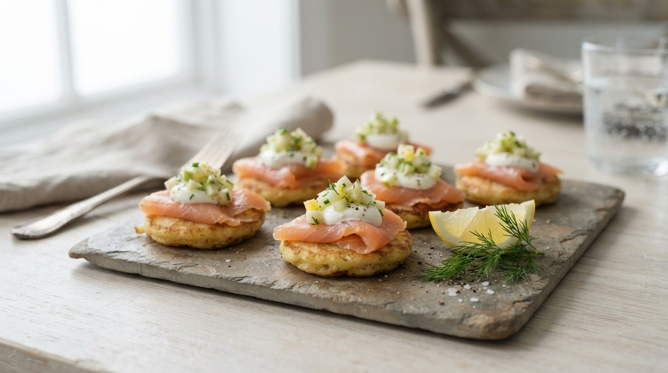Aardappelblini met Gerookte Zalm recept Aardappelblini met Gerookte Zalm recept