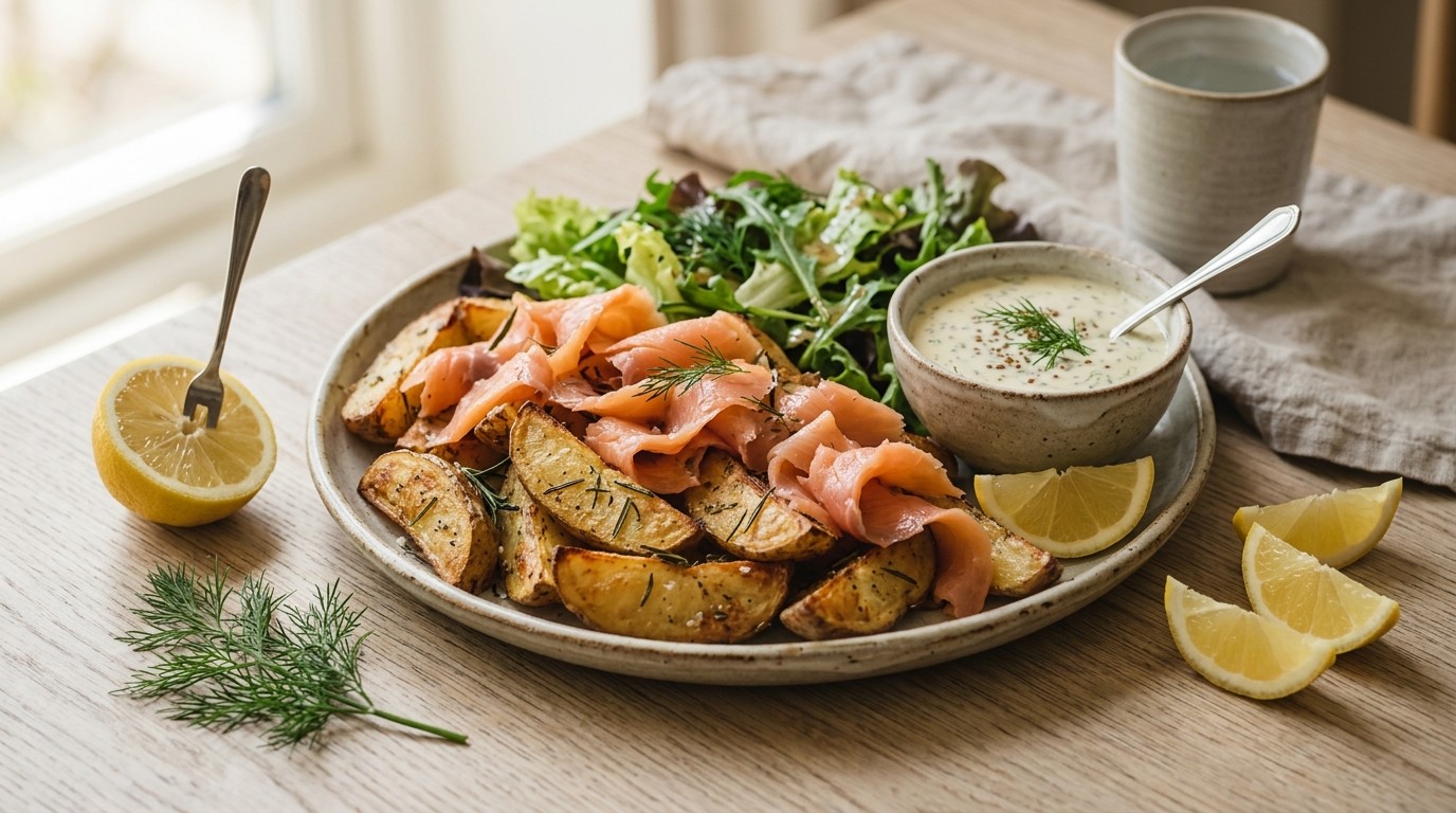 Aardappelen uit de Oven met Zalm en Mosterdsaus
