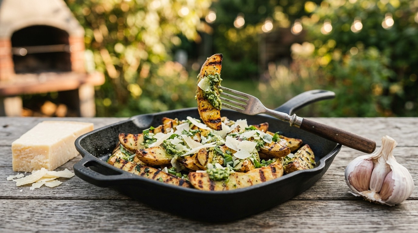 Aardappelpartjes met Pesto op de Barbecue recept Aardappelpartjes met Pesto op de Barbecue recept