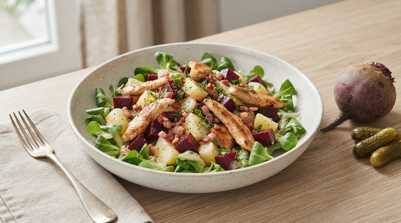 Aardappelsalade met Bieten en kip