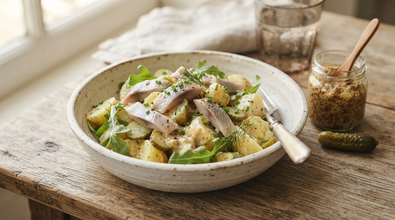 Aardappelsalade met Gerookte Haring en Mosterd