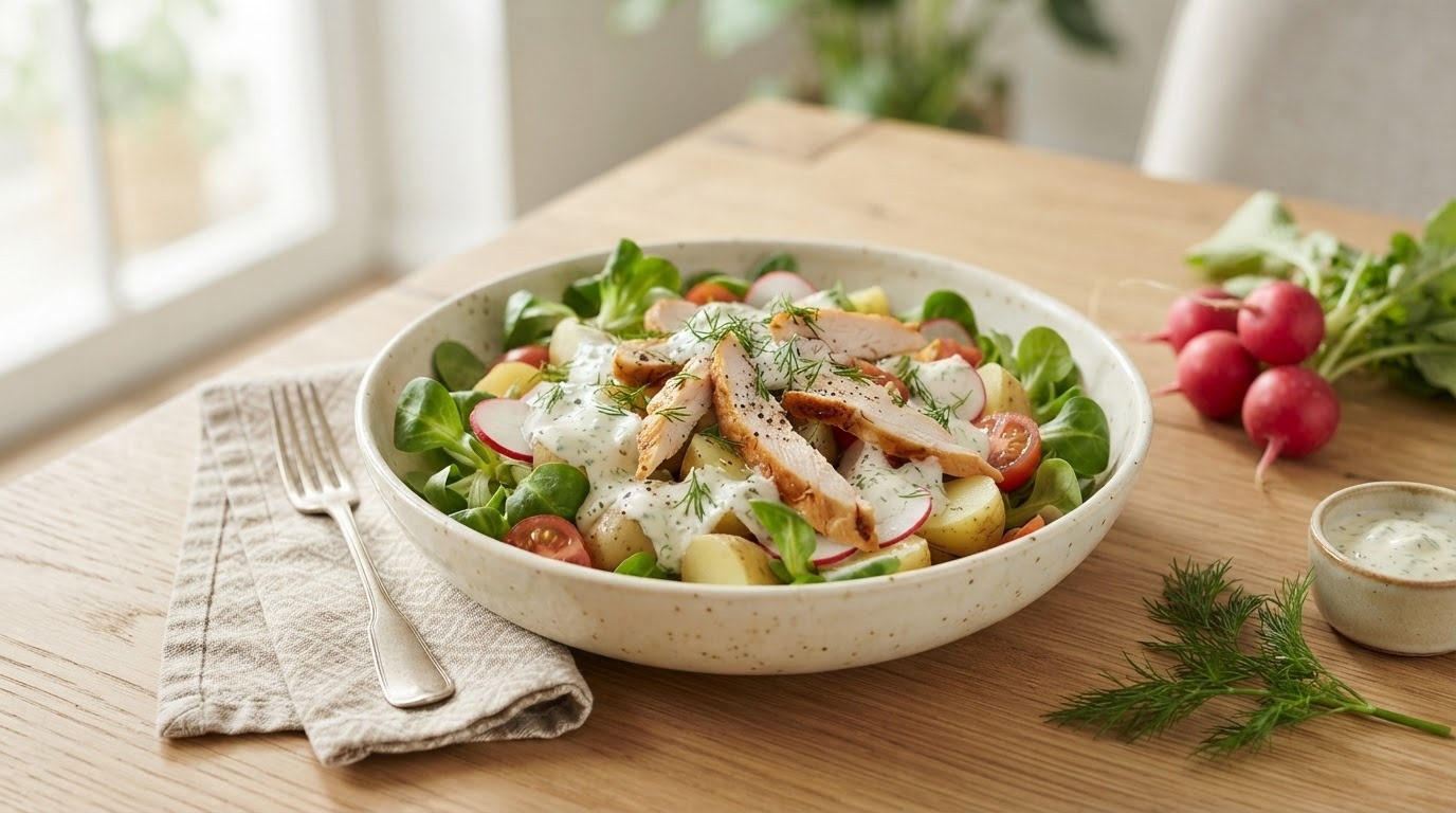 Aardappelsalade met Gerookte kip en Dilledressing