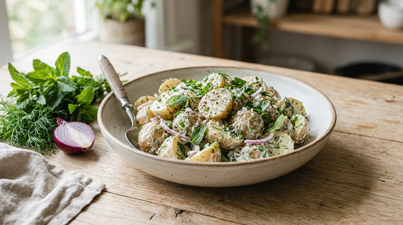 Aardappelsalade met Munt en Zure Room