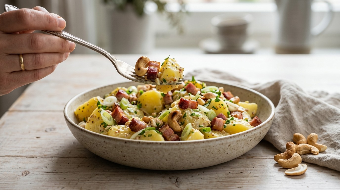 Aardappelsalade met Spekjes en Cashewnoten