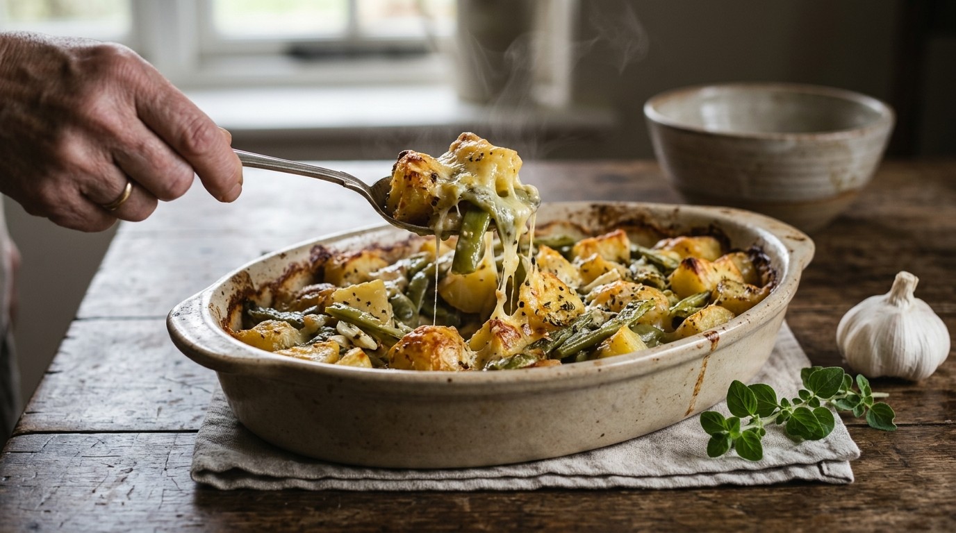 Aardappelschotel met Snijbonen