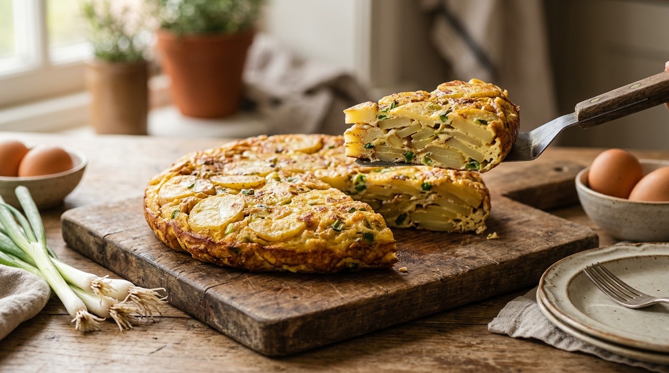 Aardappeltortilla met Bosui en Kaneel