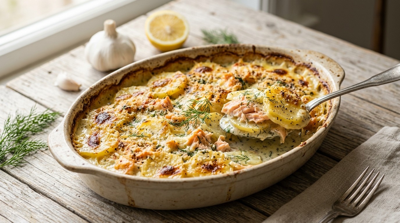 Aardappelzalmgratin met Dilleroom recept Aardappelzalmgratin met Dilleroom recept