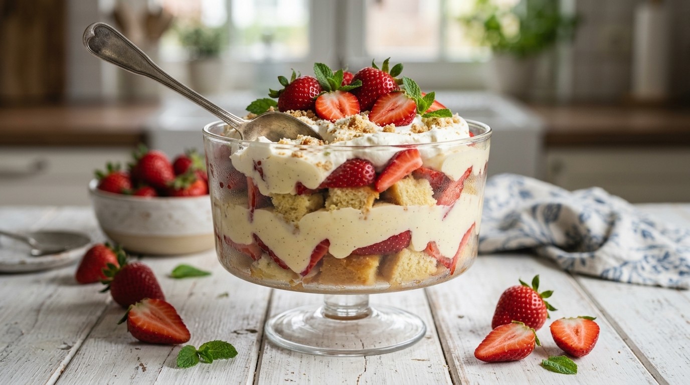Aardbei-vanilletrifle