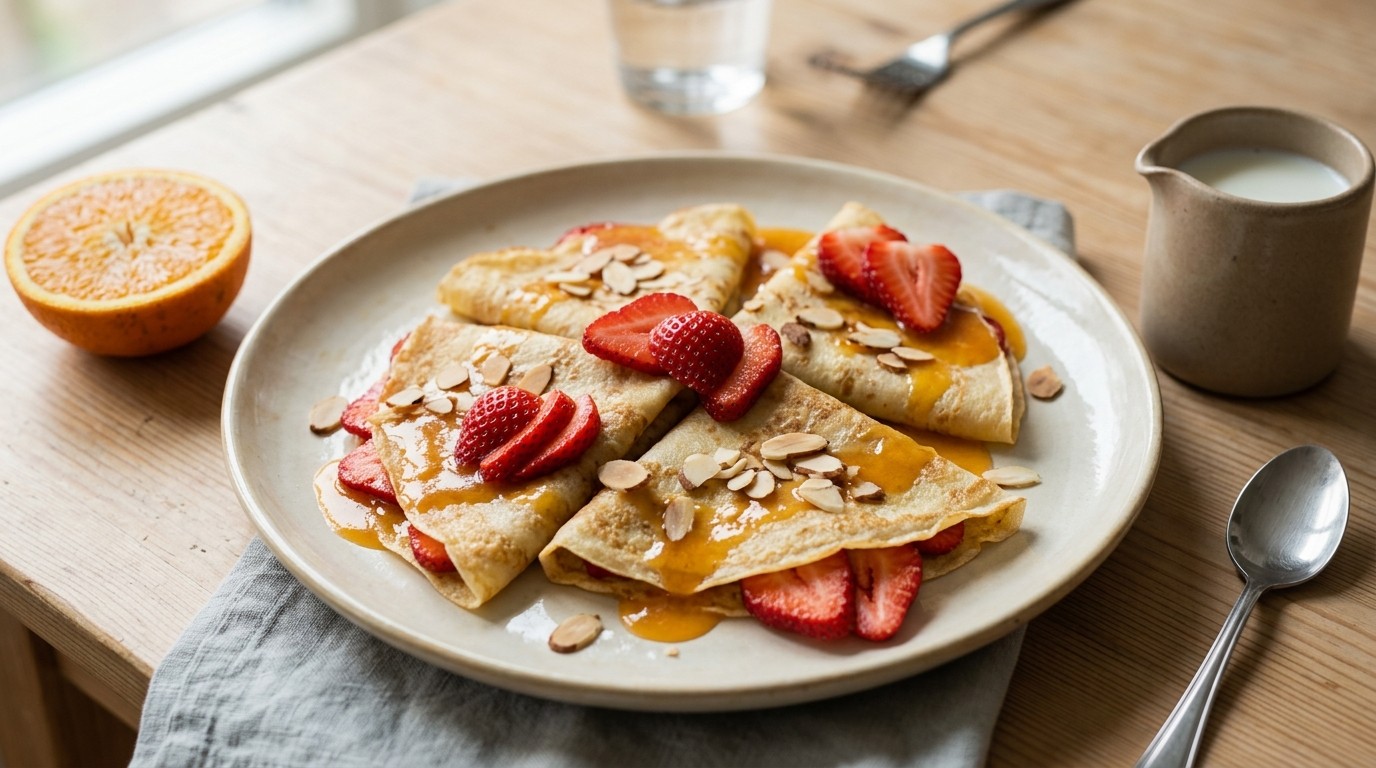 Aardbeien-amandelcrèpes recept Aardbeien-amandelcrèpes recept