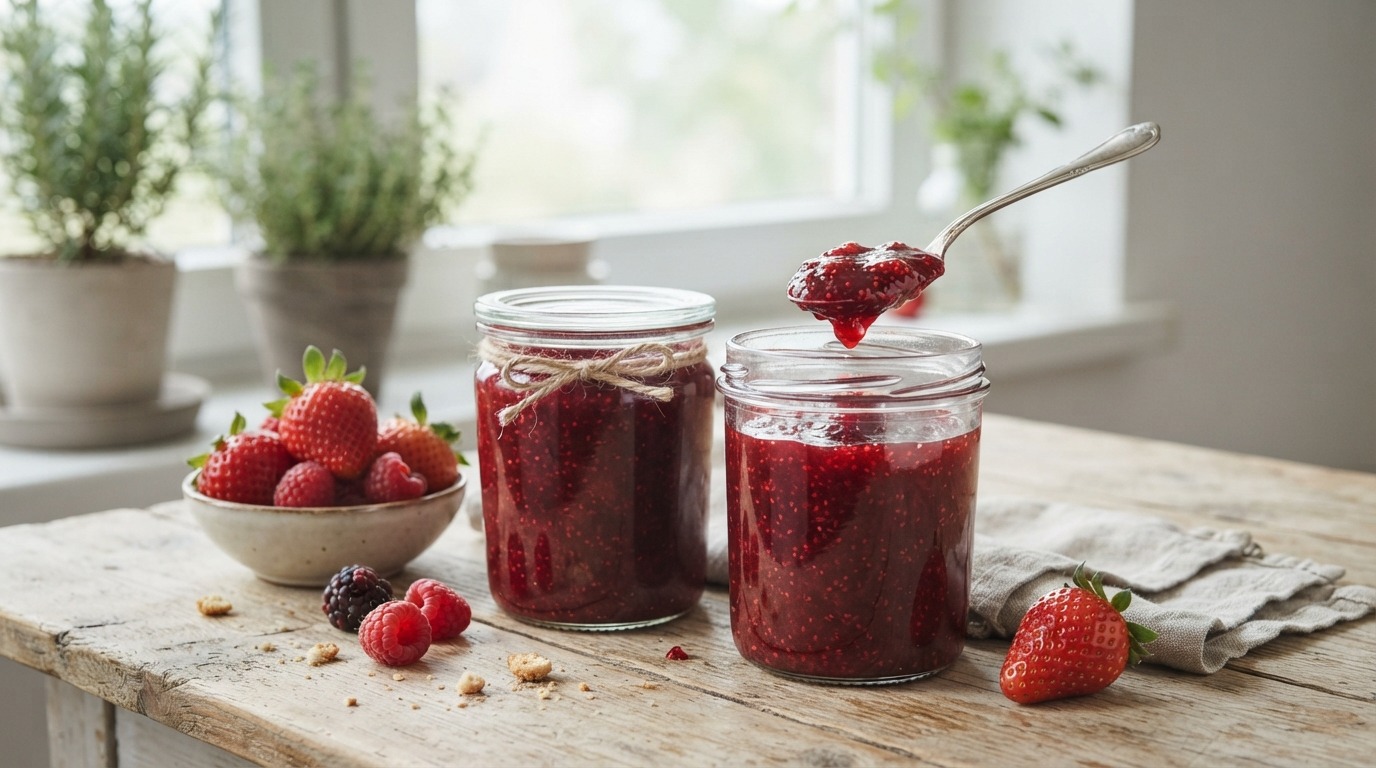 Aardbeien-frambozenjam
