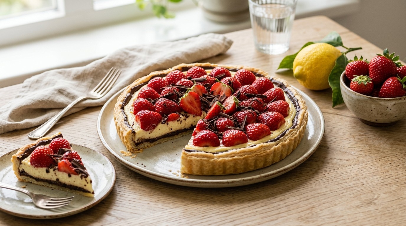 Aardbeien-kwarktaart met Chocolade