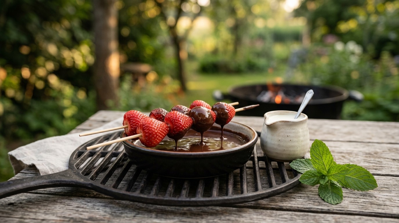 Aardbeien met Chocoladesaus op de bbq