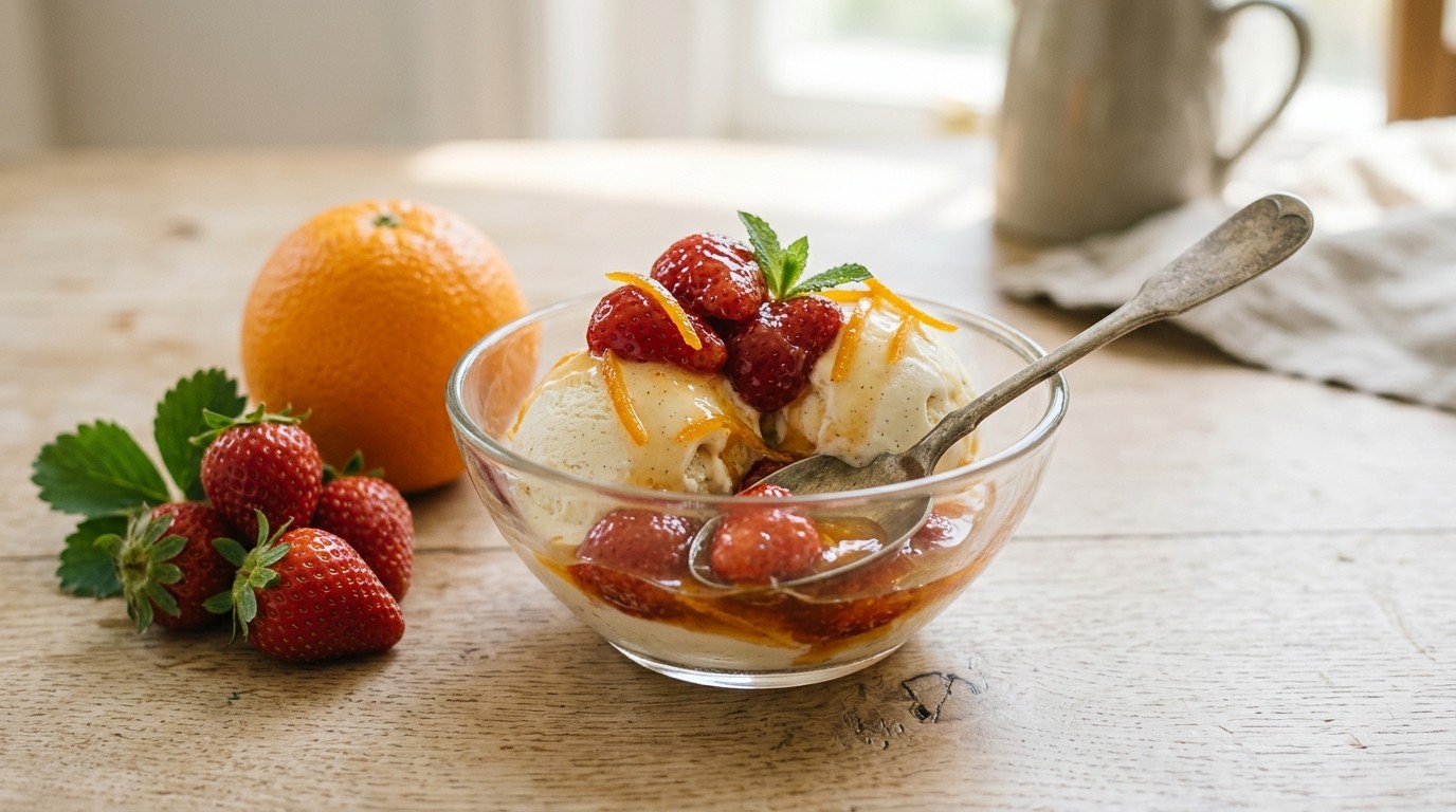 Aardbeien met Sinaasappelsaus