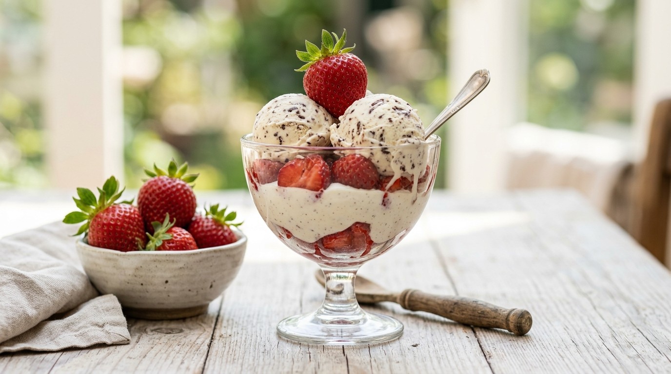Aardbeien met Vanillekwark en Stracciatella-ijs